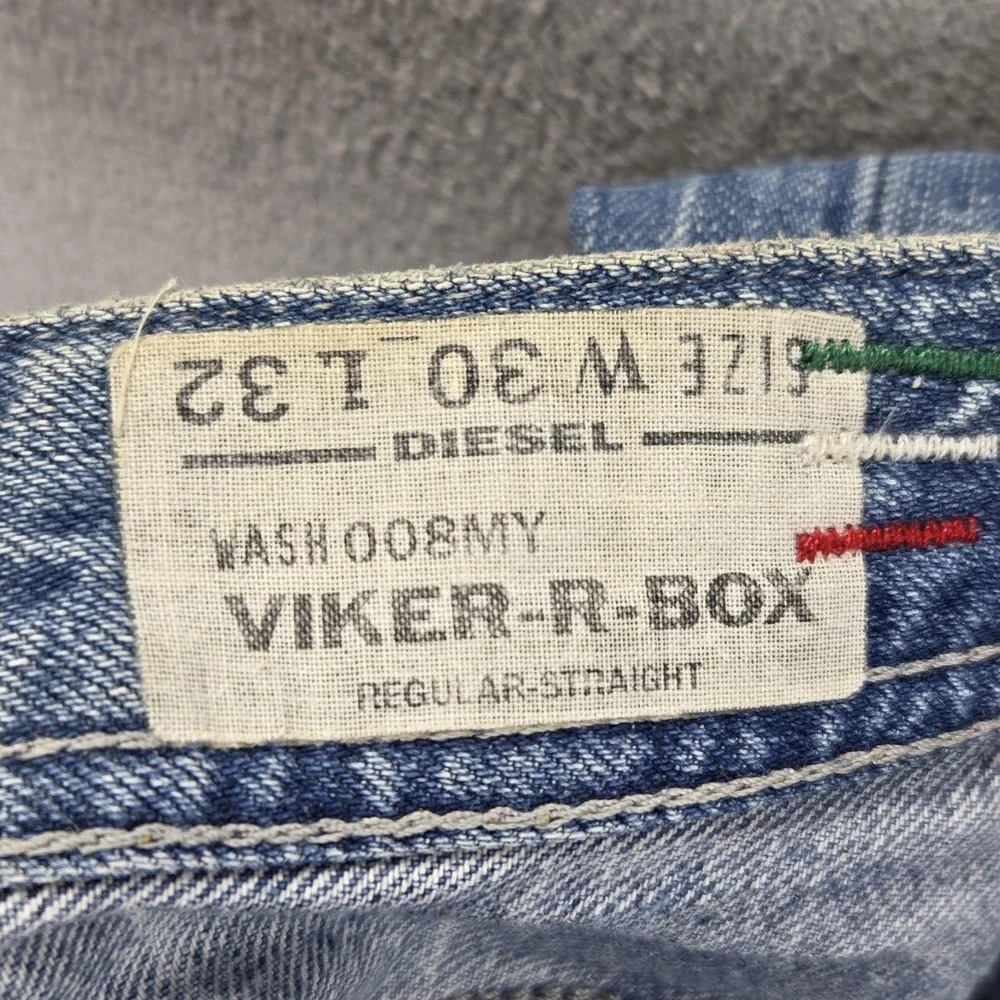 Diesel Jeans Mens 30x32 Blue Viker-R-Box Straight Distressed Made Italy 008MY